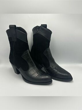 Western Booties Black Leather  and Suede by Alberto Zago Size 40 Women’s